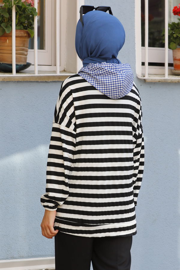 Düz Kapsonlu Yaka Kadın Mavi TUNIK - 3754 MAVİ