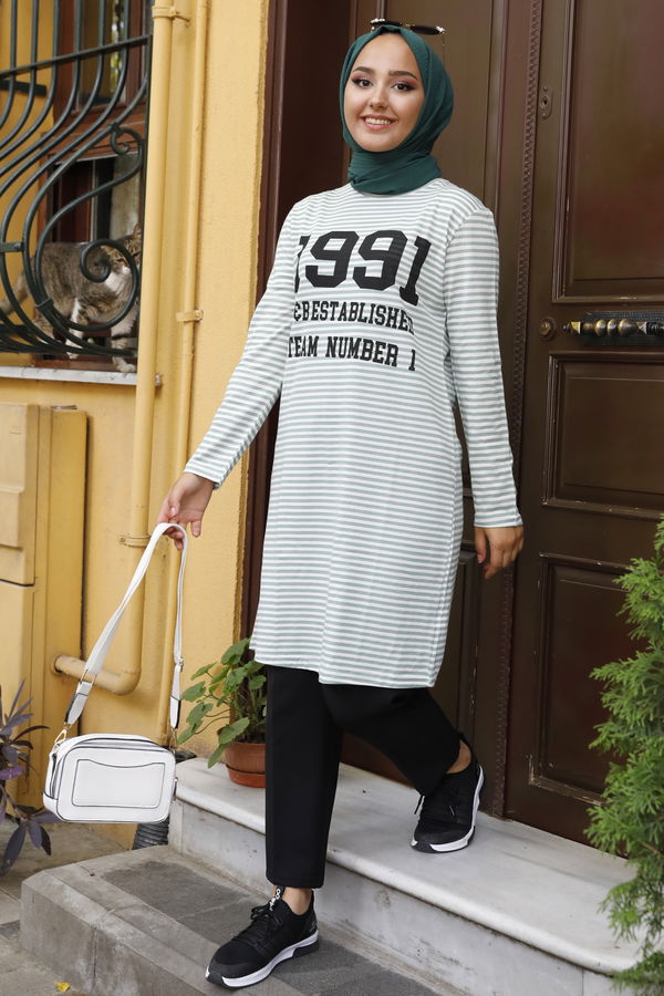 Düz Bisiklet Yaka Kadın Yeşil TUNIK - 3665 YEŞİL