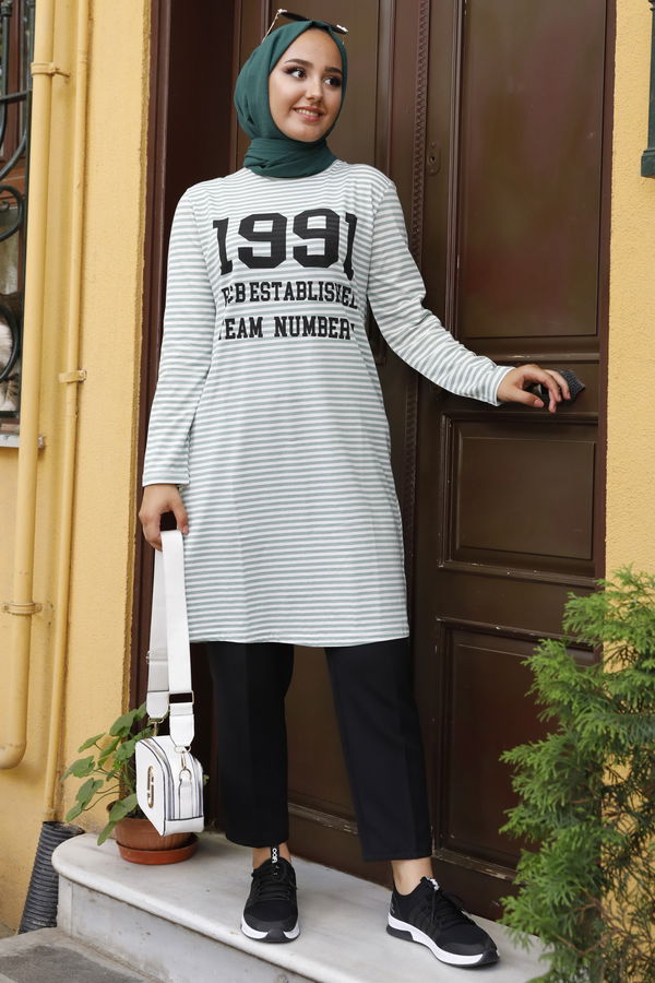 Düz Bisiklet Yaka Kadın Yeşil TUNIK - 3665 YEŞİL