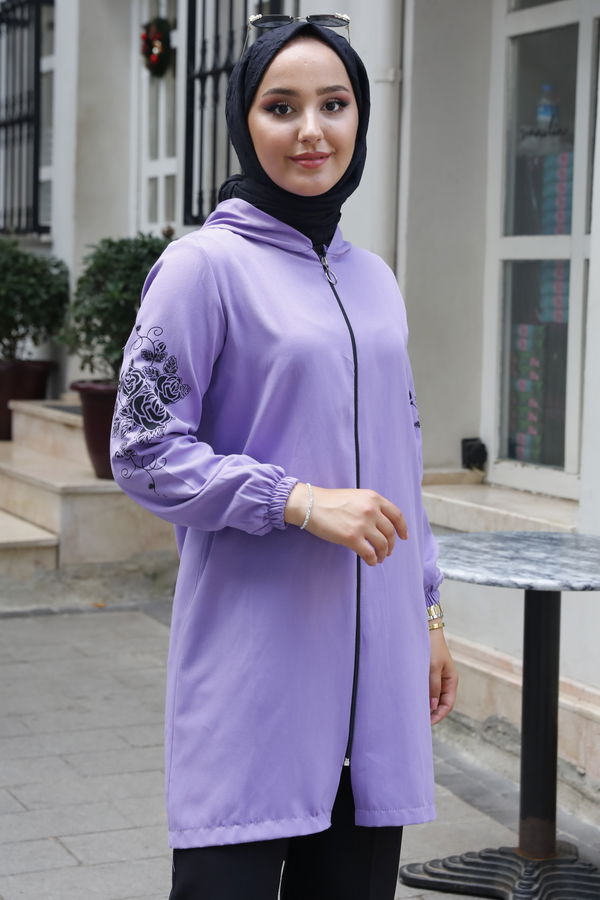 Düz Orta Kadın Mor Fermuarlı Tunık - 3556