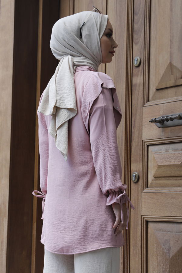 Düz Gömlek Yaka Kadın Pembe Tunik - 10784 PEMBE
