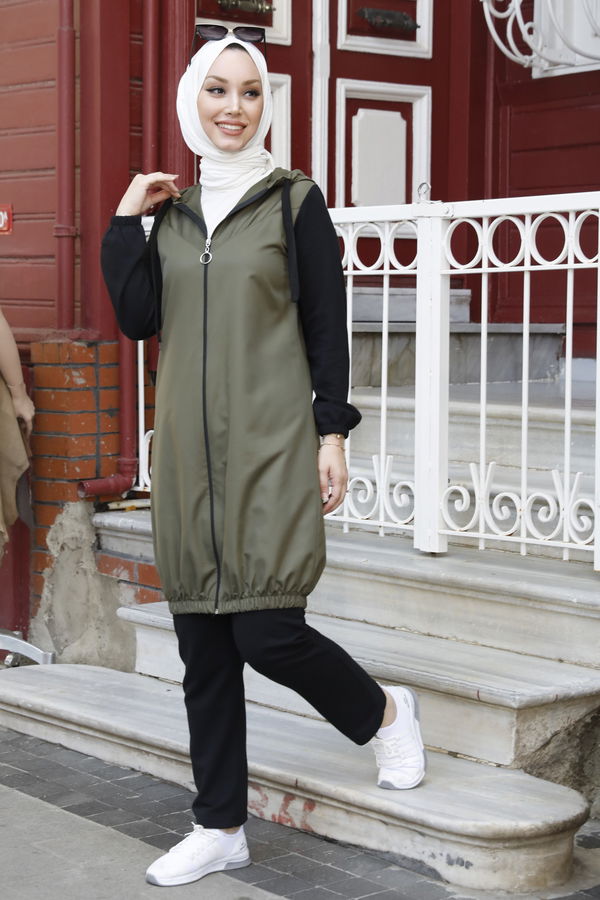 Düz Orta Kadın Haki Tunik Pantolon - 8892