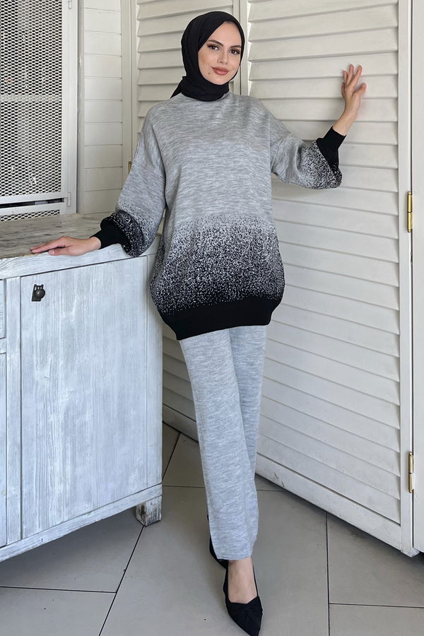 Düz Orta Kadın Gri Tunık Pantolon - 21219