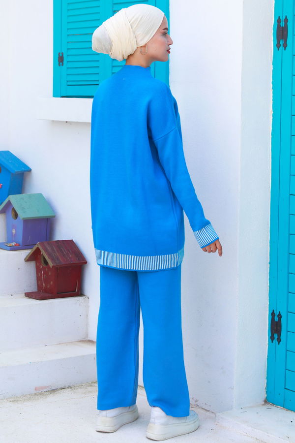 Düz Orta Kadın Mavi Tunik Pantolon - 21229