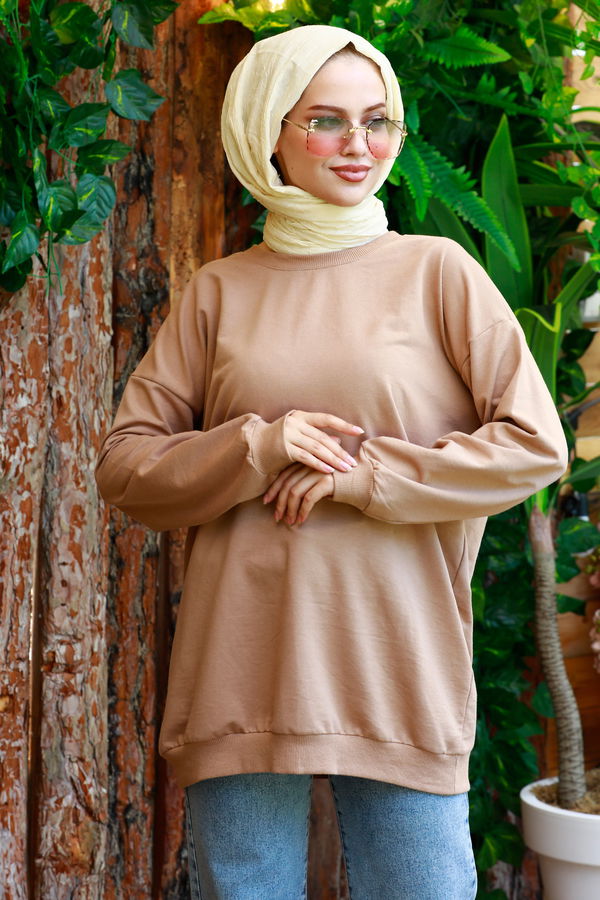 Düz Orta Kadın Vizon sweat - 21224 VİZON