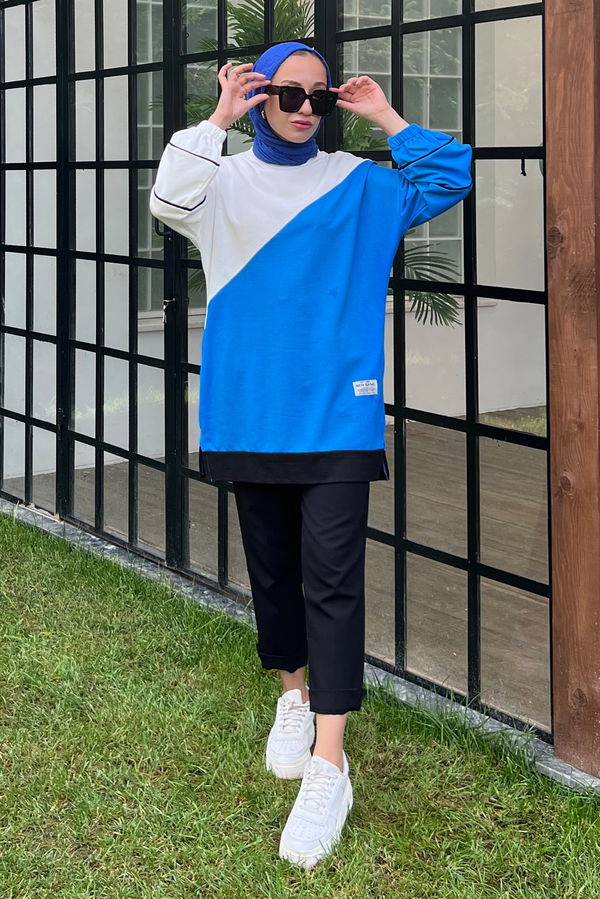 Düz Orta Kadın Mavi sweat - 21236 MAVİ