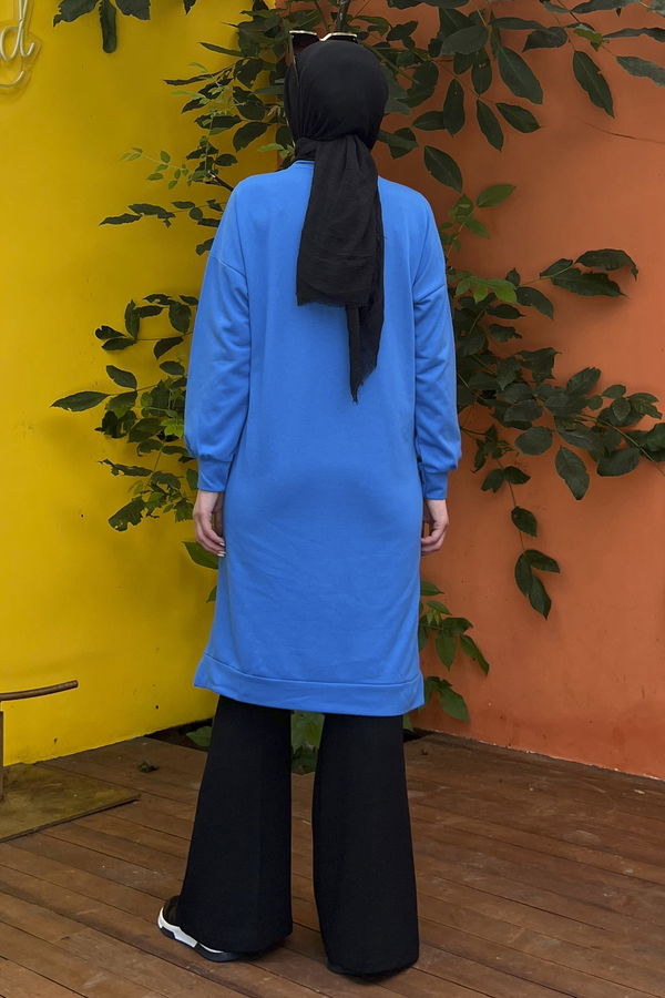 Düz Orta Kadın Mavi Tunik - 21255