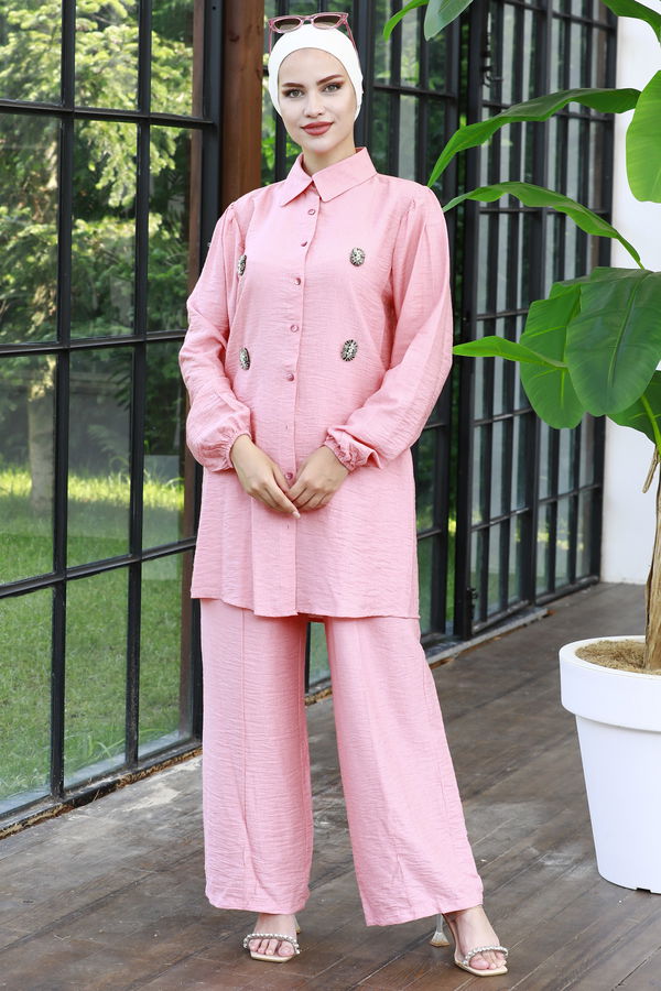 Düz Orta Kadın Pembe Tunık Pantolon - 8903 PEMBE