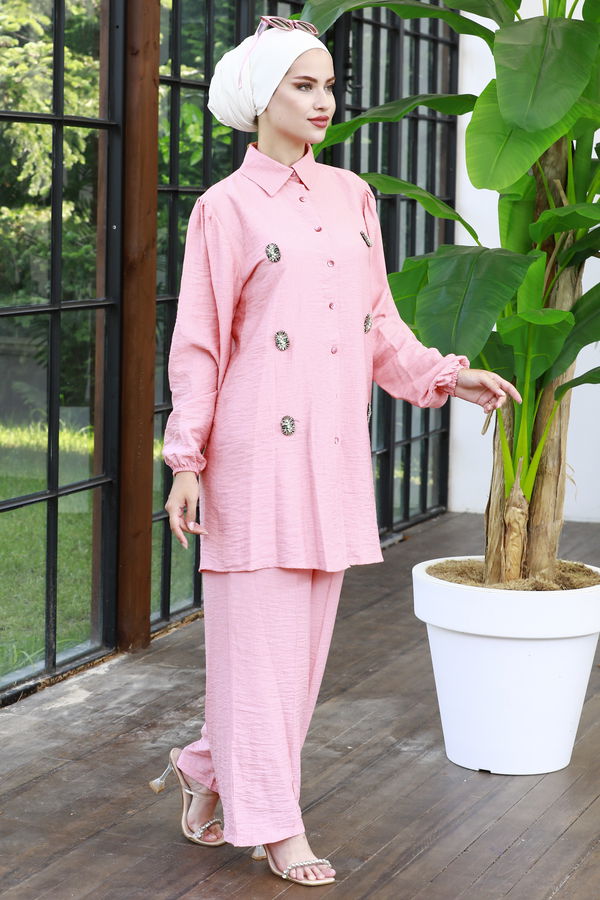 Düz Orta Kadın Pembe Tunık Pantolon - 8903 PEMBE