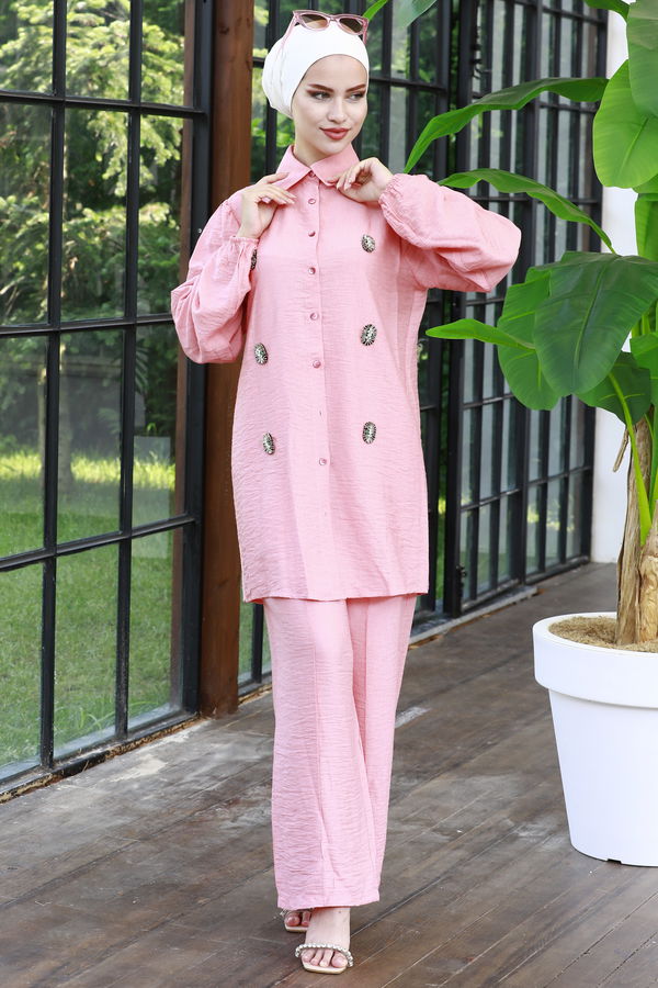 Düz Orta Kadın Pembe Tunık Pantolon - 8903 PEMBE