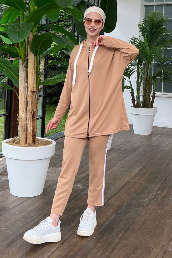 Düz Orta Kadın Vizon Tunik Pantolon - 8896 VİZON