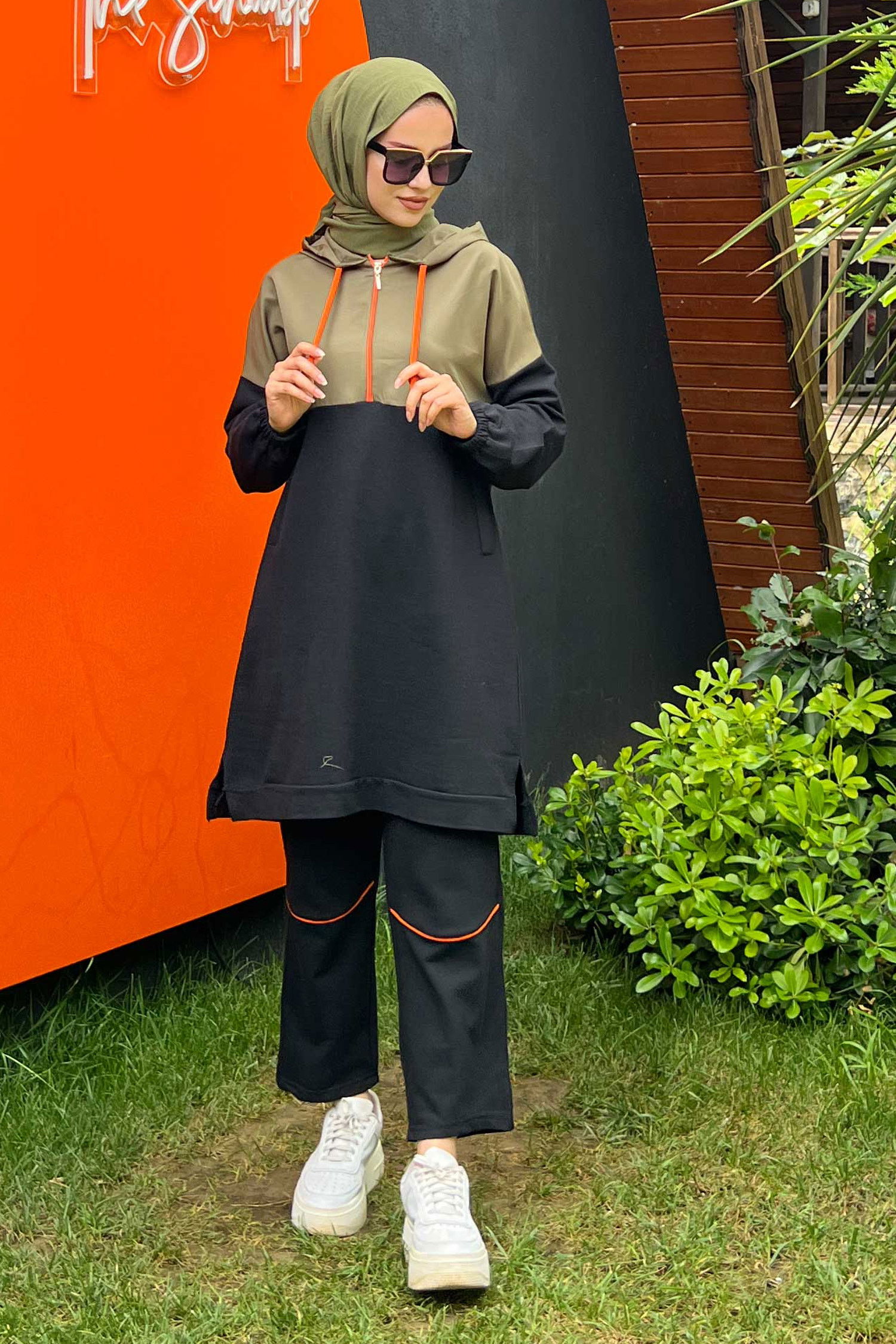 Düz Orta Kadın Haki Tunik Pantolon - 8905 HAKİ
