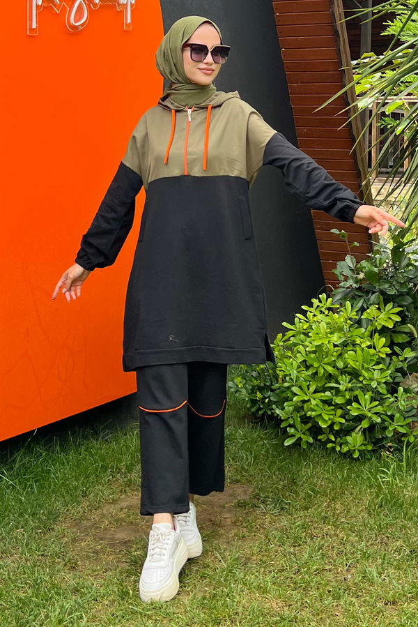 Düz Orta Kadın Haki Tunik Pantolon - 8905 HAKİ