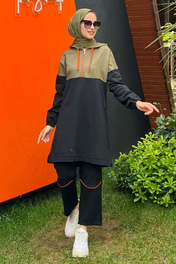 Düz Orta Kadın Haki Tunik Pantolon - 8905 HAKİ