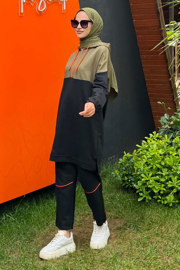 Düz Orta Kadın Haki Tunik Pantolon - 8905 HAKİ