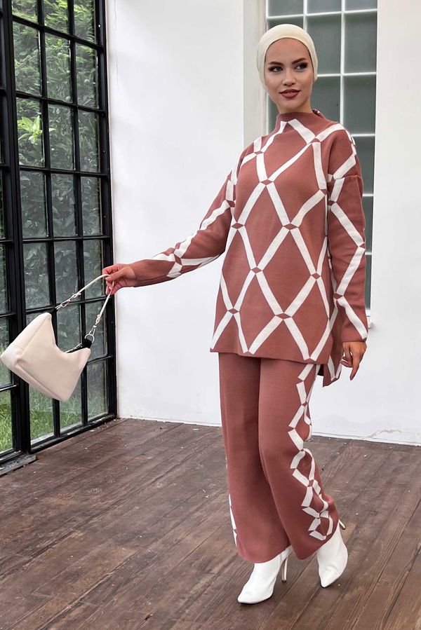 Düz Orta Kadın Pembe Tunik Pantolon - 21218 PEMBE