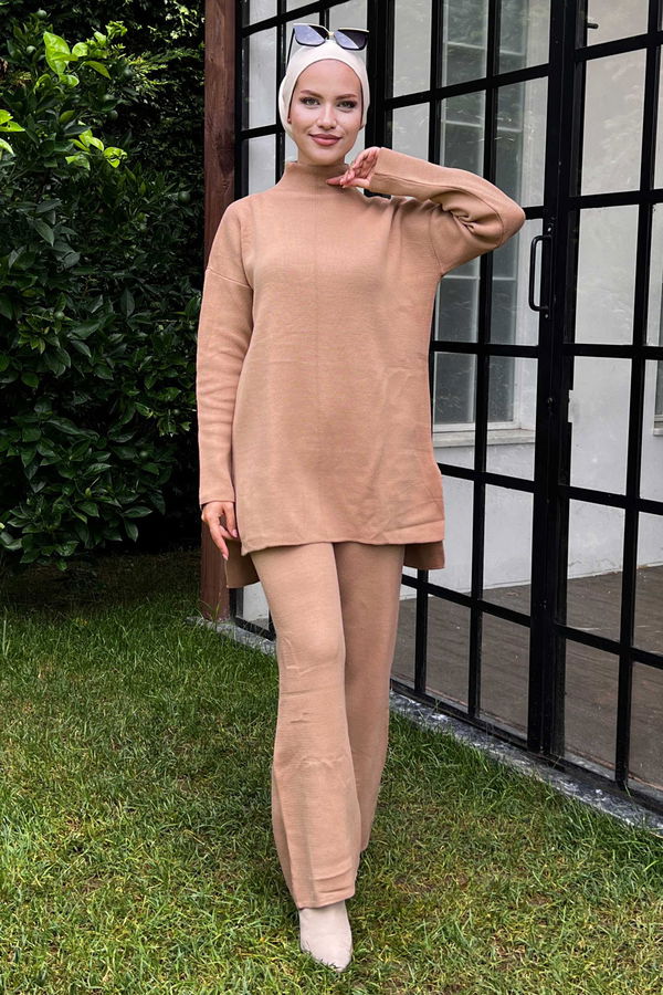 Düz Orta Kadın Vizon Tunik Pantolon - 21228 VİZON