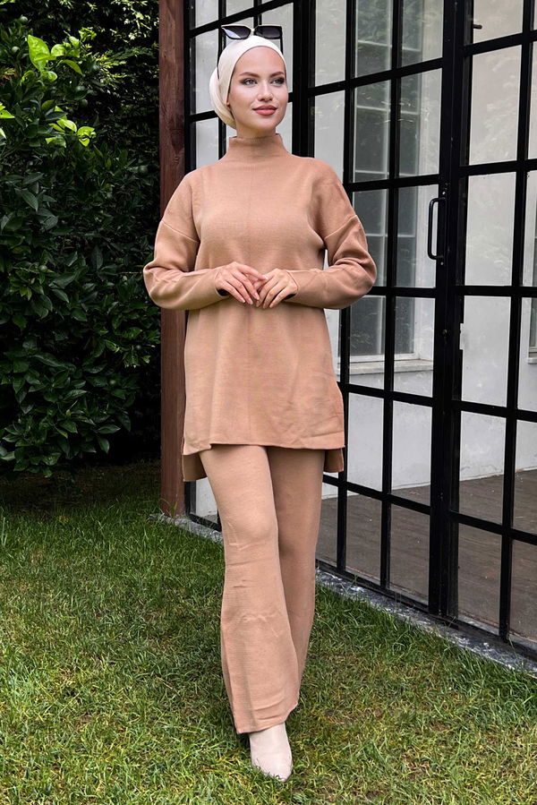 Düz Orta Kadın Vizon Tunik Pantolon - 21228 VİZON