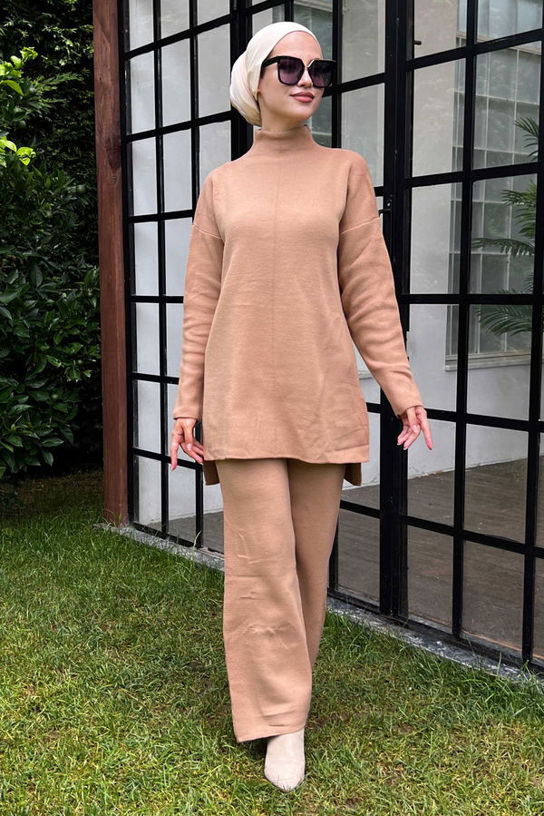 Düz Orta Kadın Vizon Tunik Pantolon - 21228 VİZON