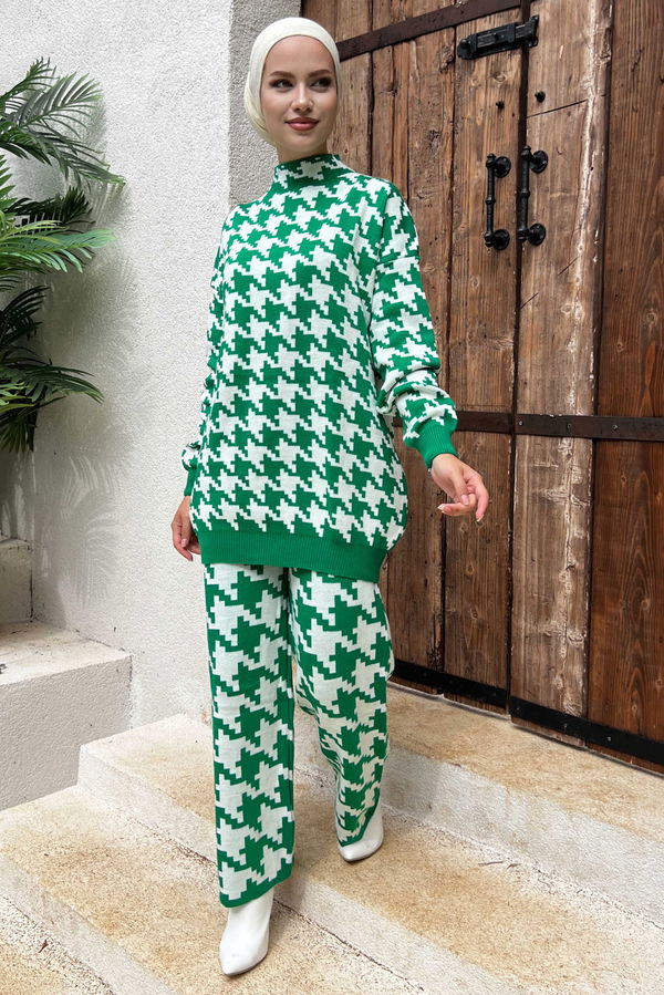 Düz Orta Kadın Yeşil Tunik Pantolon - 21230 YEŞİL