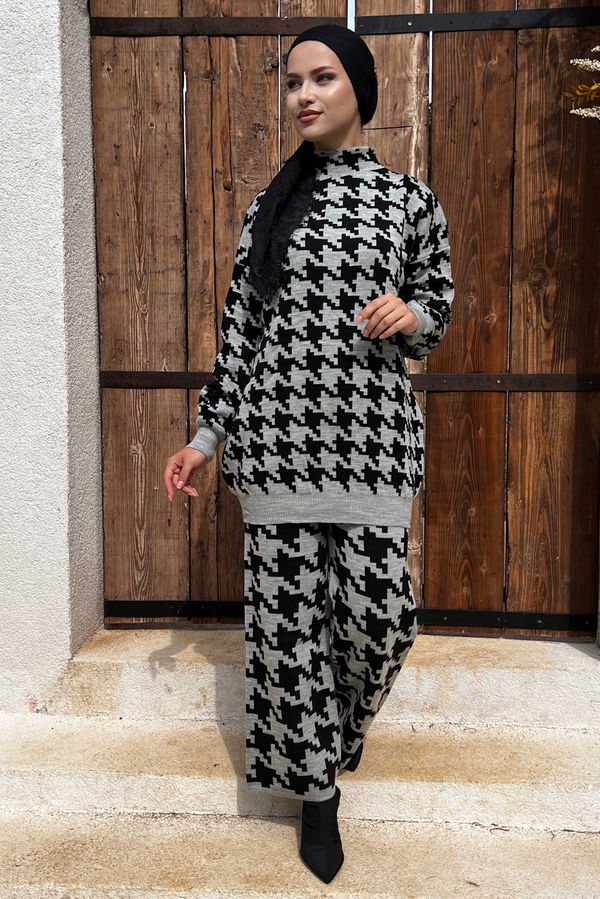 Düz Orta Kadın Gri Tunik Pantolon - 21230 GRİ