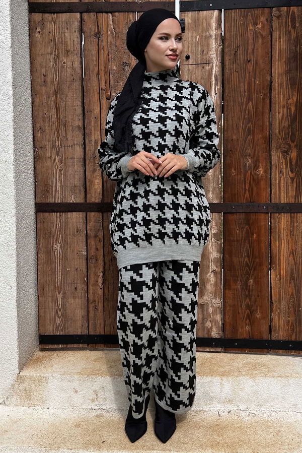 Düz Orta Kadın Gri Tunik Pantolon - 21230 GRİ