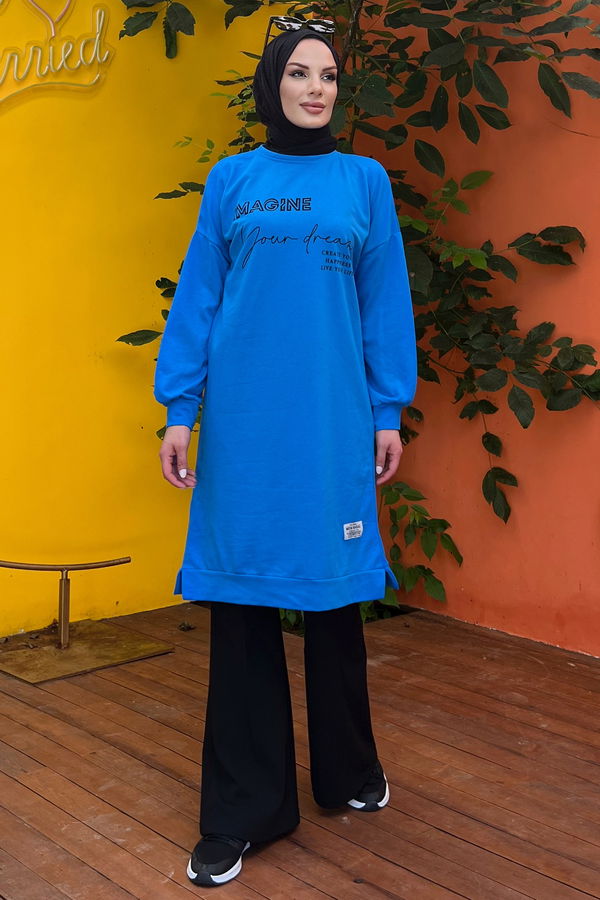 Düz Orta Kadın Mavi Tunik - 21255