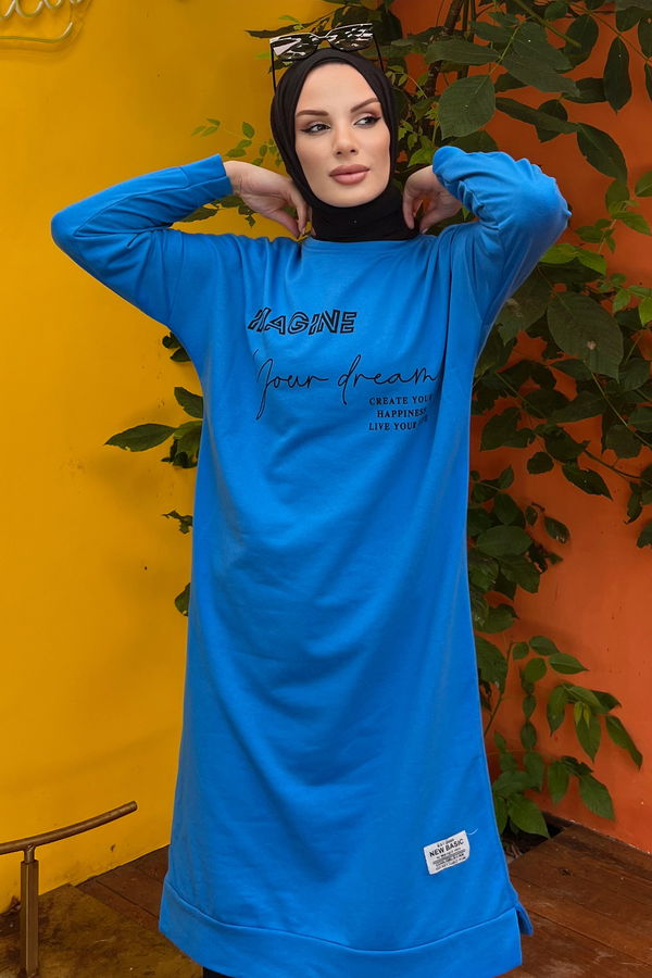 Düz Orta Kadın Mavi Tunik - 21255