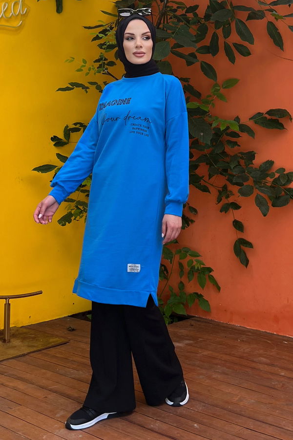 Düz Orta Kadın Mavi Tunik - 21255