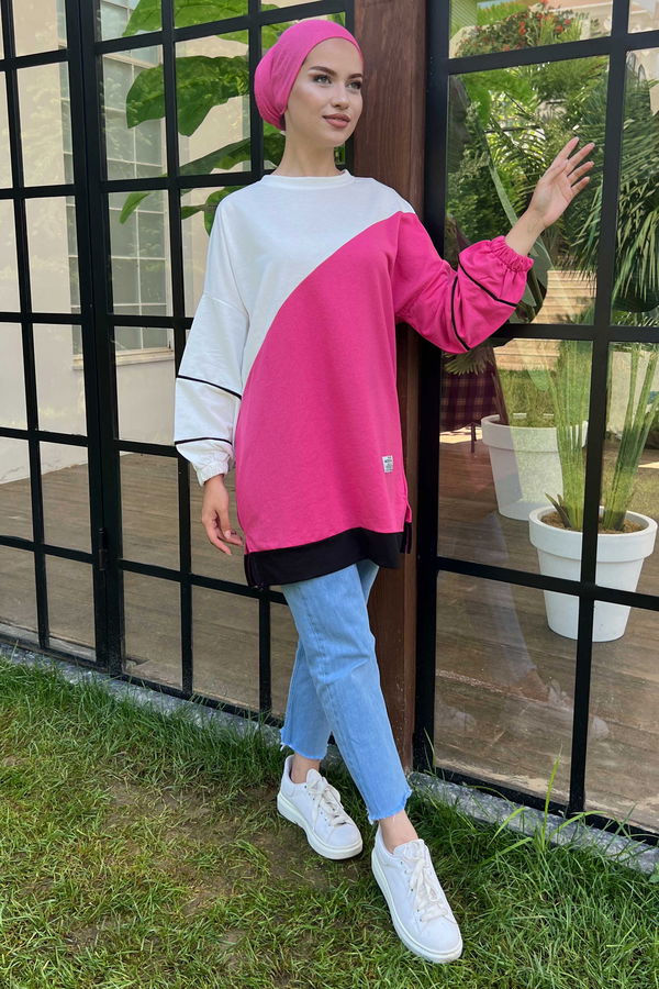 Düz Orta Kadın Fuşya sweat - 21236 FUŞYA