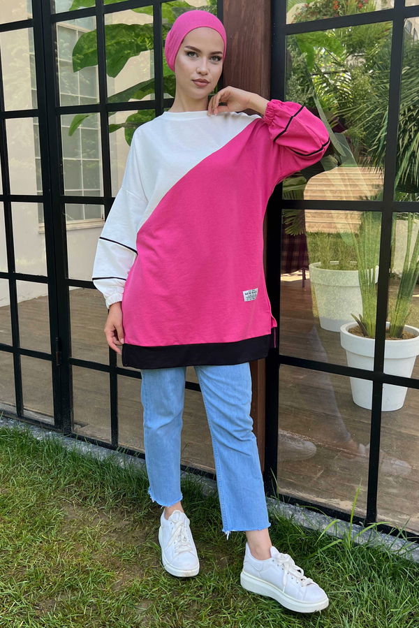 Düz Orta Kadın Fuşya sweat - 21236 FUŞYA