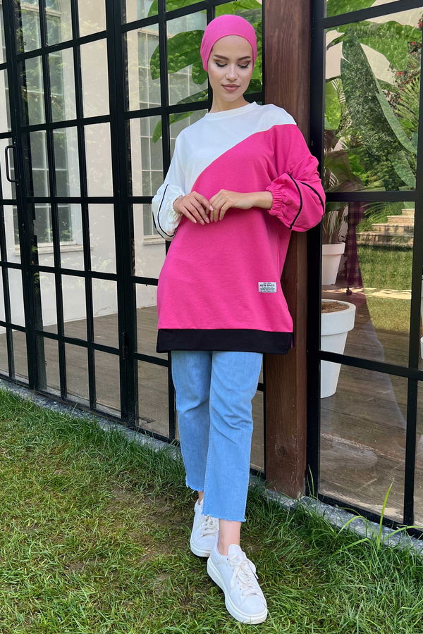 Düz Orta Kadın Fuşya sweat - 21236 FUŞYA