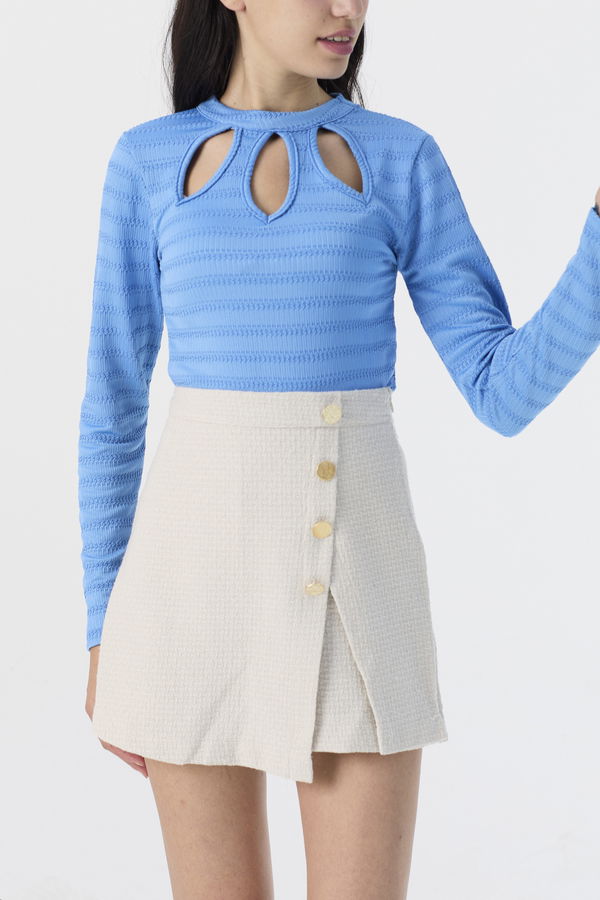Düz Orta Kadın Mavi Bluz - 21383 MAVİ