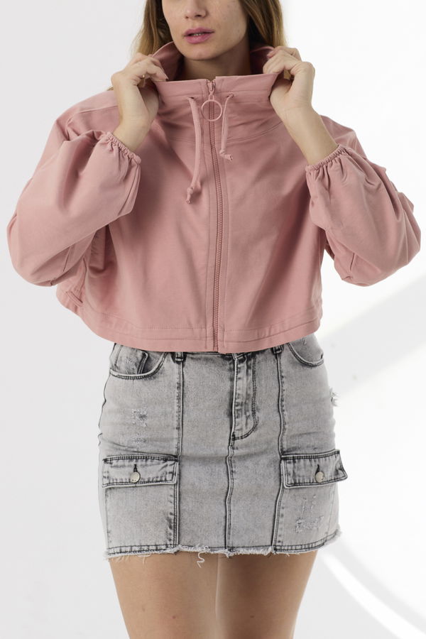 Düz Orta Kadın Pembe Fermuarlı Sweat - 21427