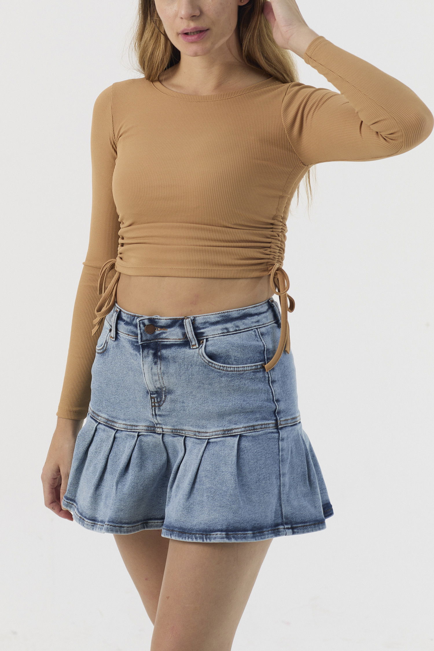 Düz Orta Kadın Vizon Bluz - 21384