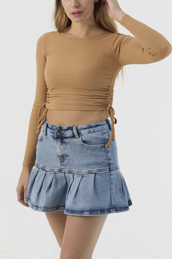 Düz Orta Kadın Vizon Bluz - 21384