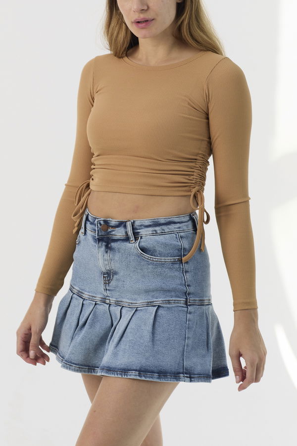 Düz Orta Kadın Vizon Bluz - 21384