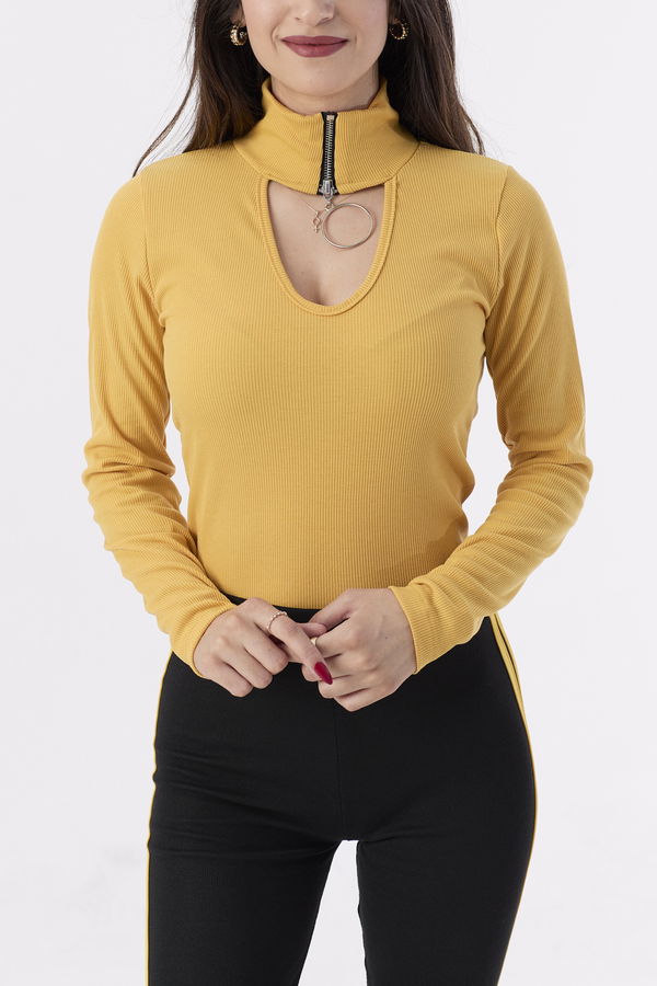 Düz Orta Kadın Sarı Bluz - 21393