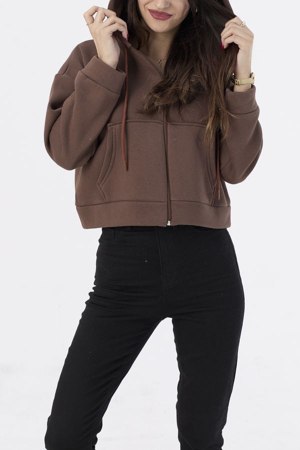 Düz Orta Kadın Kahverengi Fertmuarlı Sweat - 21469 KAHVERENGİ