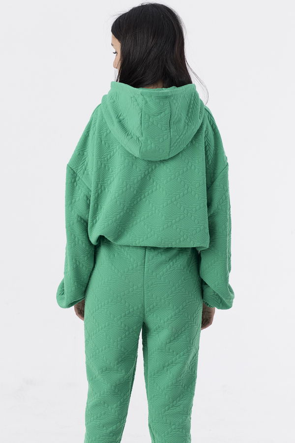 Düz Orta Kadın Yeşil Kapsonlu Sweat - 21376