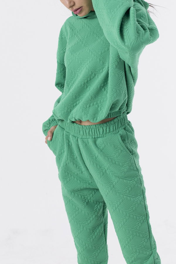 Düz Orta Kadın Yeşil Kapsonlu Sweat - 21376