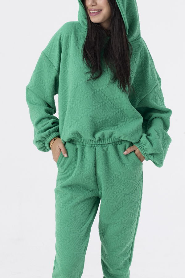 Düz Orta Kadın Yeşil Kapsonlu Sweat - 21376