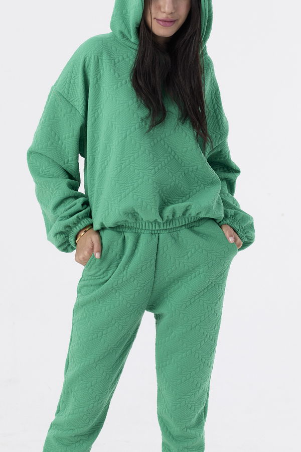 Düz Orta Kadın Yeşil Kapsonlu Sweat - 21376