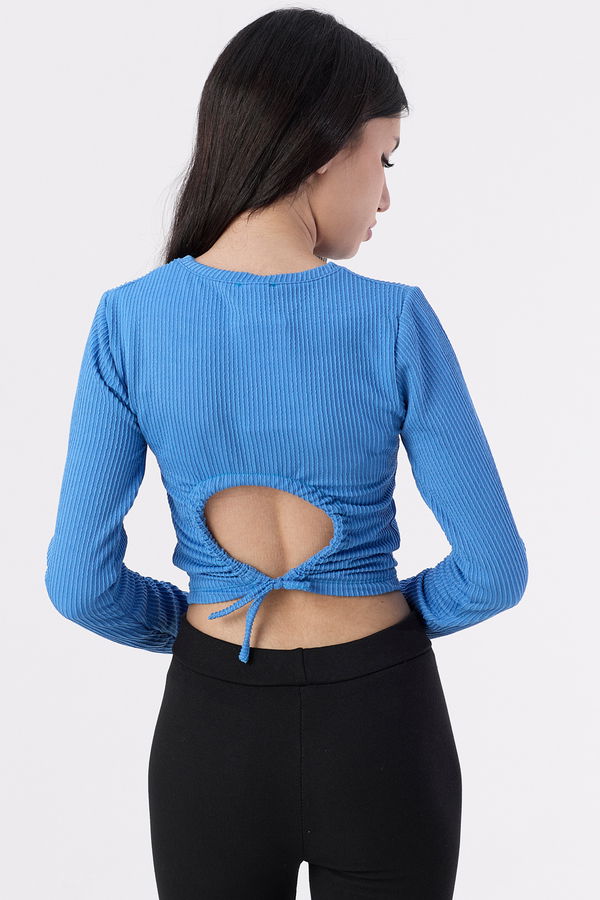 Düz Orta Kadın Mavi Bluz - 21401