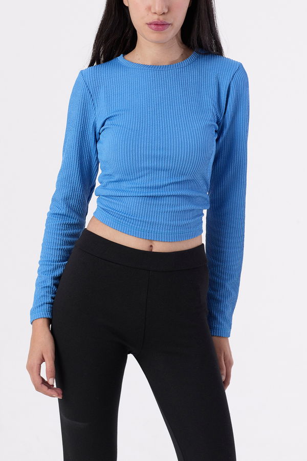 Düz Orta Kadın Mavi Bluz - 21401