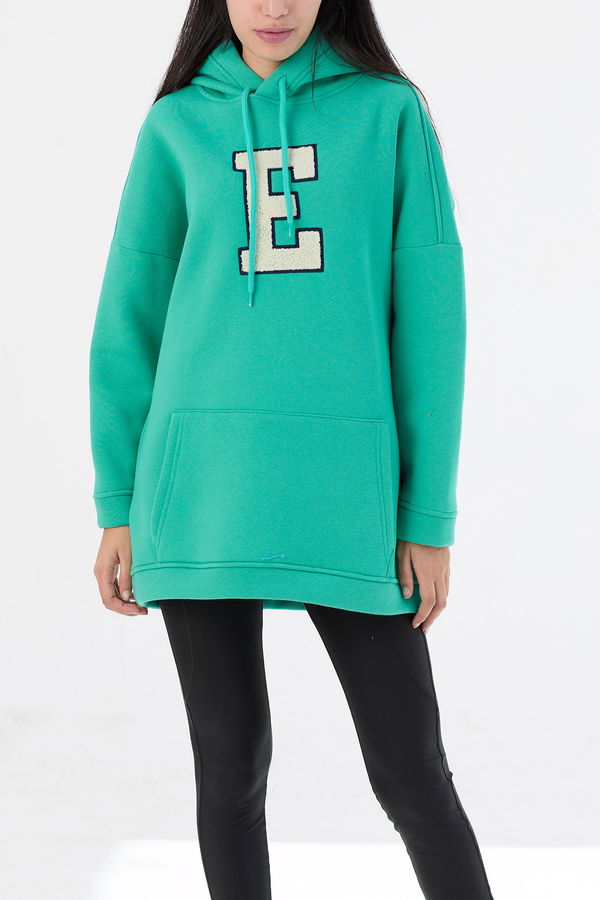 Düz Orta Kadın Yeşil Kapsonlu Sweat - 21333 YEŞİL