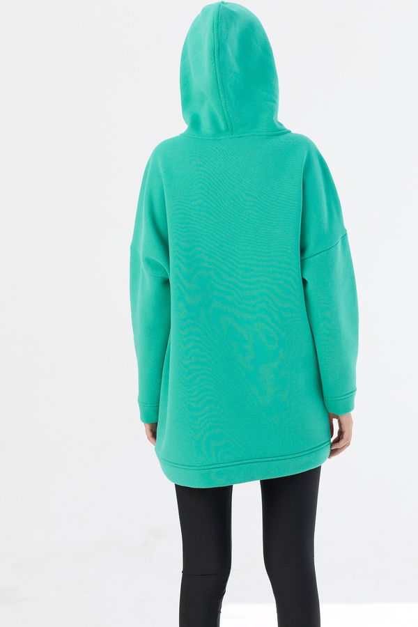 Düz Orta Kadın Yeşil Kapsonlu Sweat - 21333 YEŞİL
