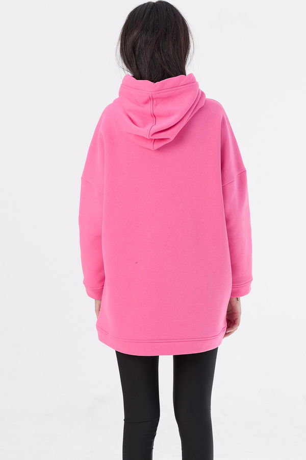 Düz Orta Kadın Pembe Kapsonlu Sweat - 21333 PEMBE