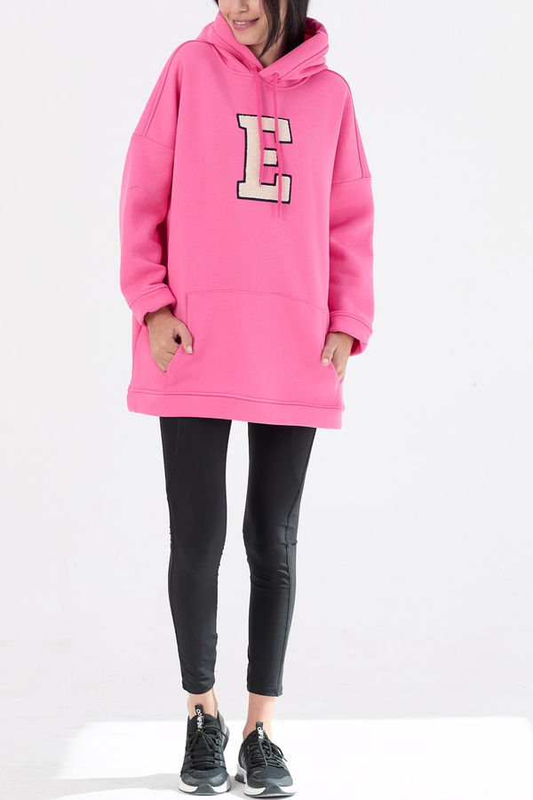 Düz Orta Kadın Pembe Kapsonlu Sweat - 21333 PEMBE