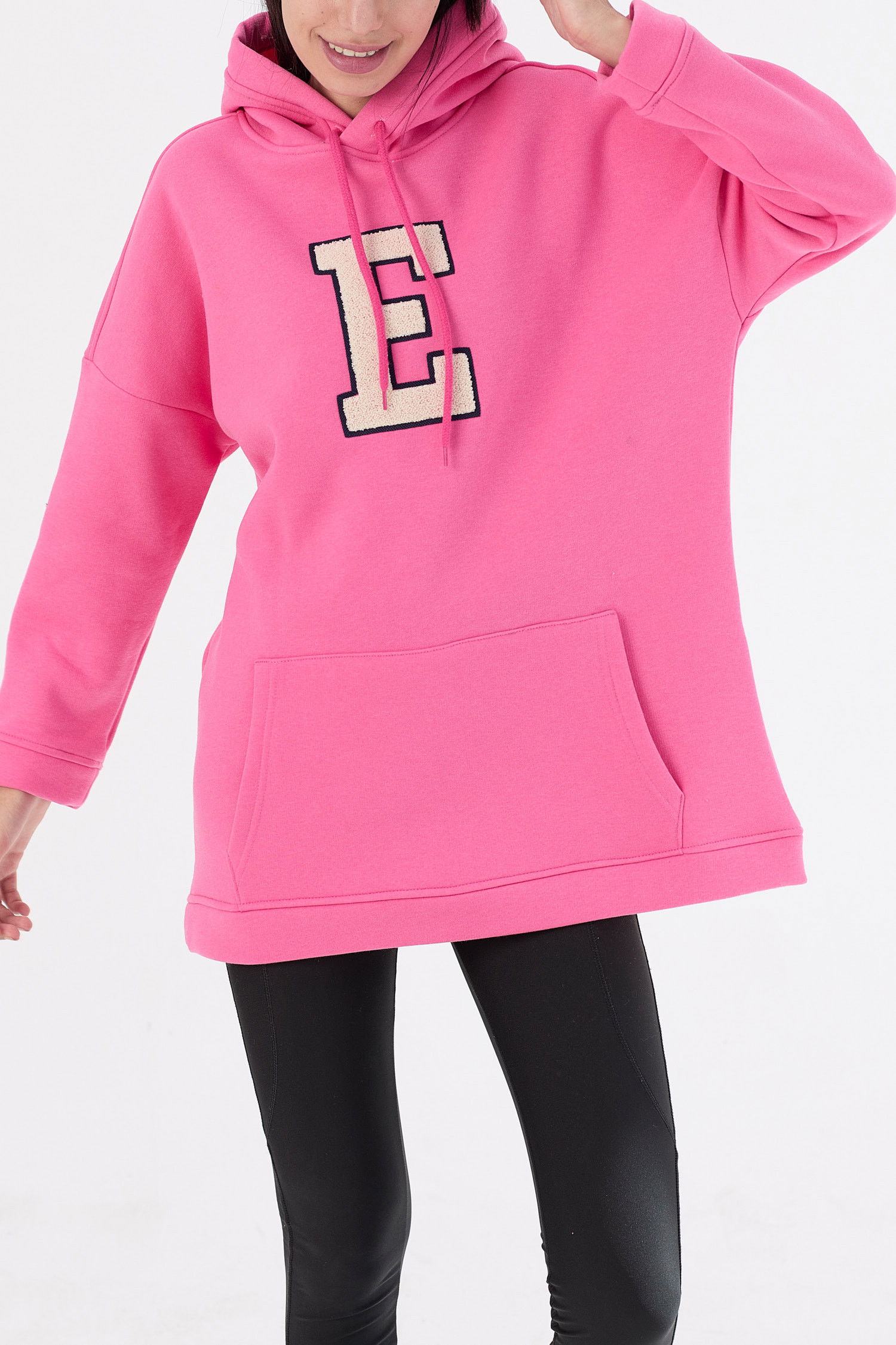 Düz Orta Kadın Pembe Kapsonlu Sweat - 21333 PEMBE